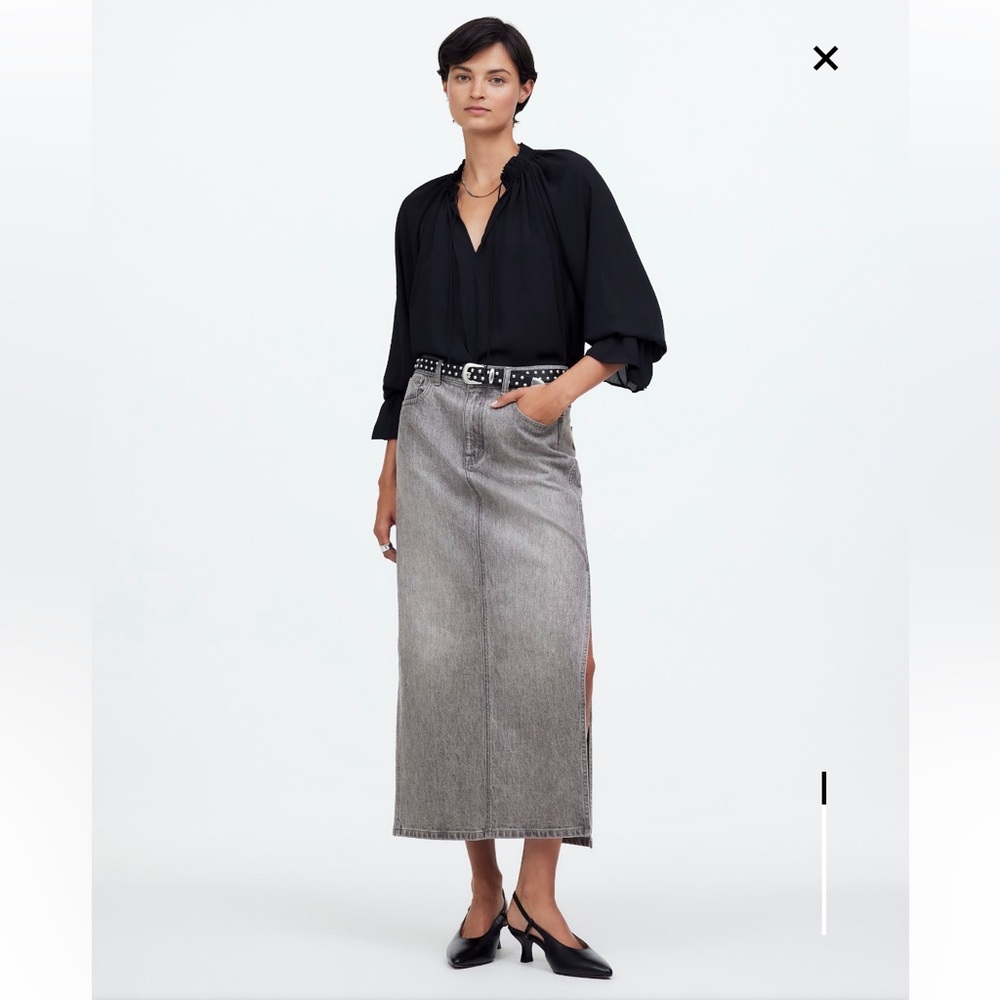 NWT! MADEWELL Gray Denim Side-Slit Midi Skirt
